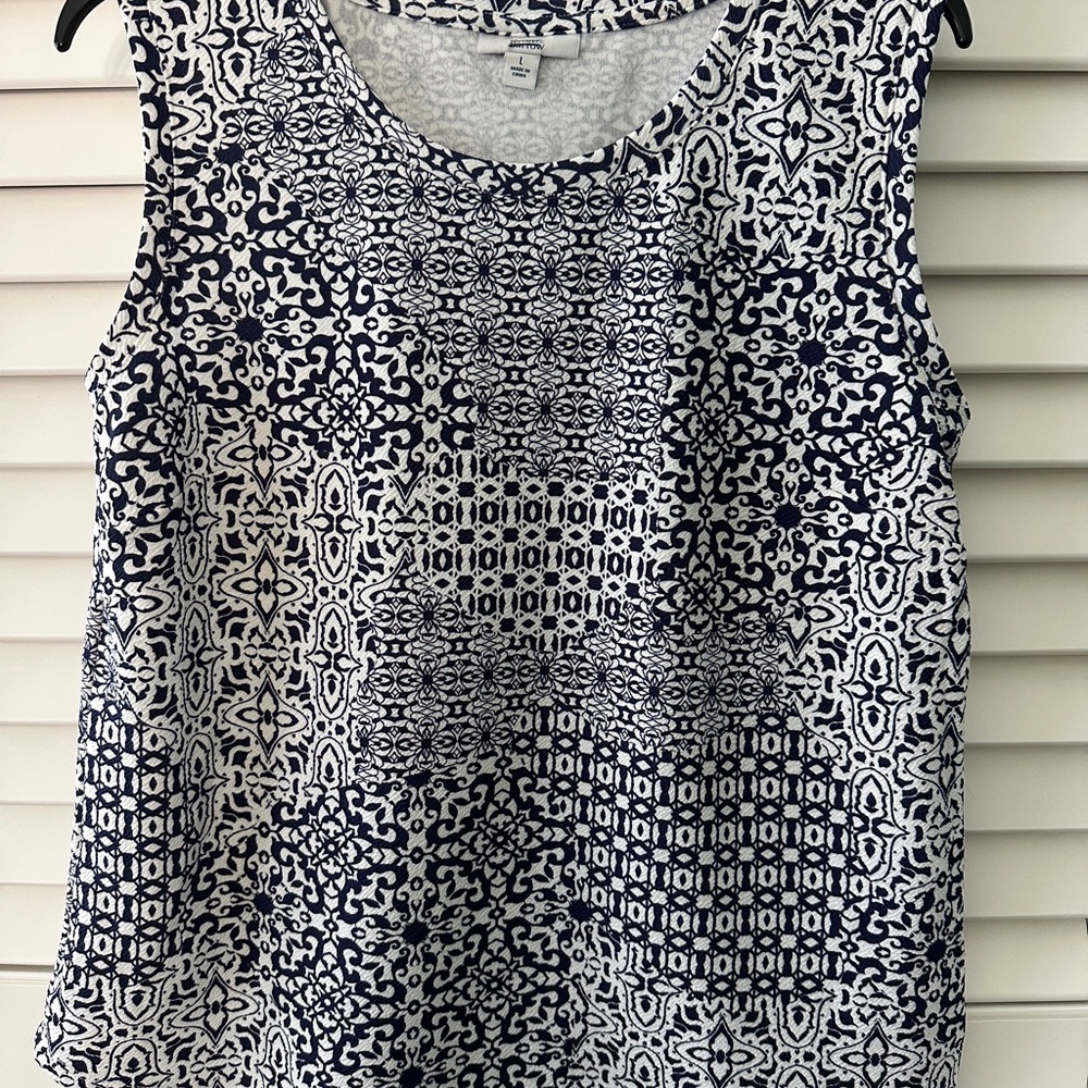 Navy and White Women's Patterned Tank Top